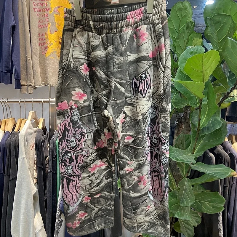 

American Retro High Street fiti Print Wide Leg Pants Loose Casual Long Trousers Men Women Cotton Plant Floral Pattern