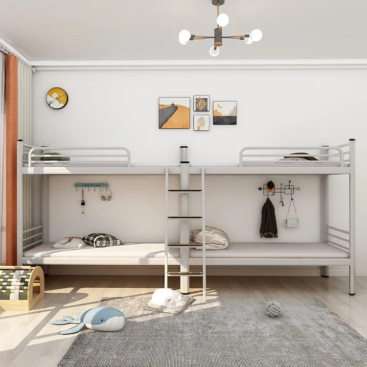 Double-storey unit dormitory apartment upper and lower beds with stairs One-piece ladder Student dormitory bed Staff iron frame