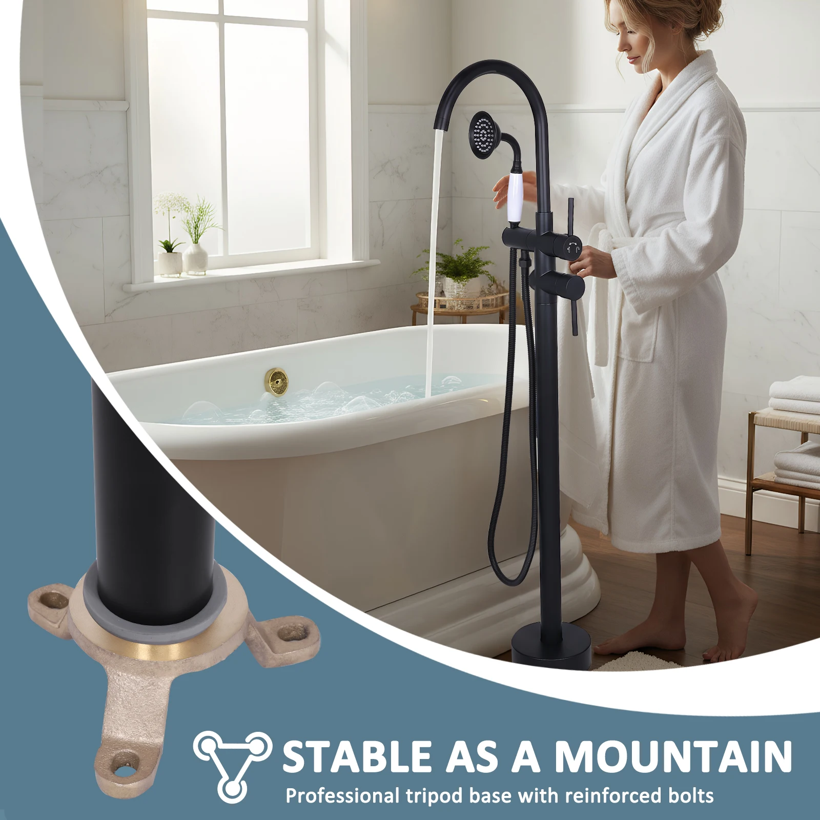 Elegant Gooseneck Shower Mixer Taps Leakproof Swivel Spout Roman Tub Faucet Set 360° Rotating 2 Modes Hot & Cold Showers System