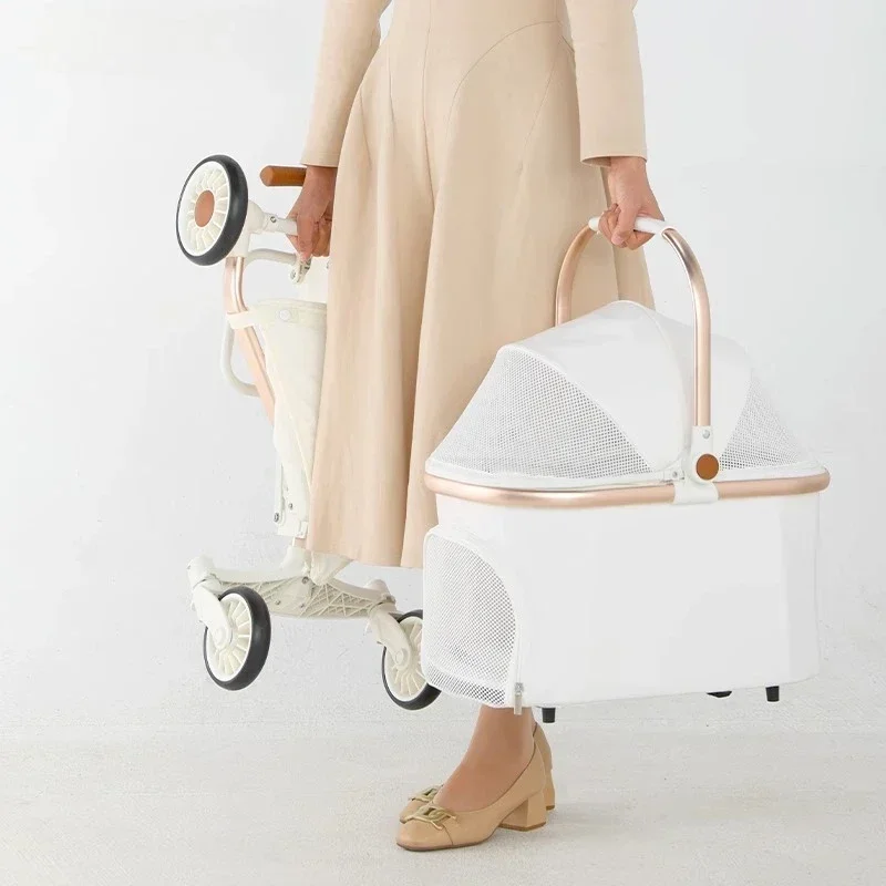 Luxury PU leather pet stroller,Car Pet Basket,lightweight Foldle Dog Travel Stroller,Por Outdoor Cat and Dog Stroller