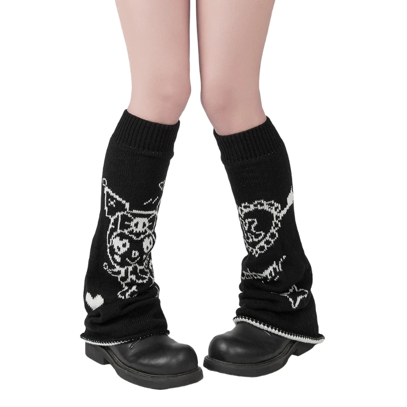 

Subculture Devil Pattern Leg Warmers Women Punk Knitted Flared Boot Cover Socks