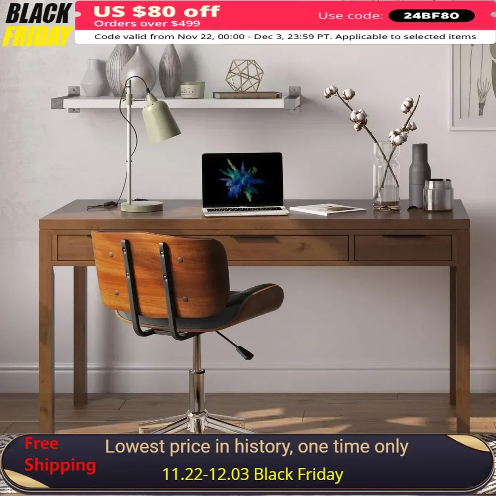 60 Inch Computer Desk with 2 Drawers for Home Office, Writing Table, Workstation, Study Table Furniture, Solid Wood Writing Desk