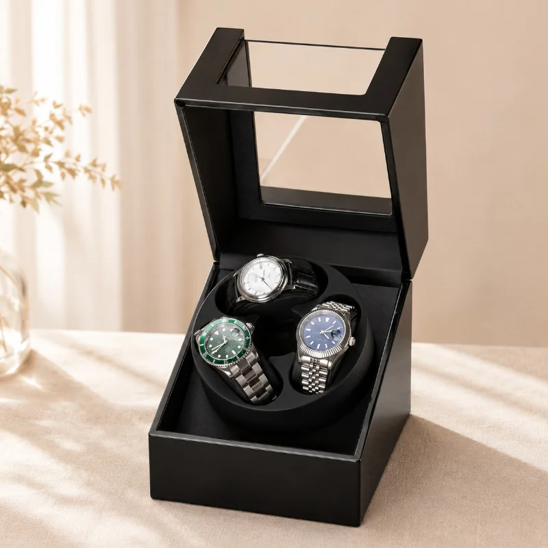 Automatic Watch Winder Leather Watches Winding Device 3 Slots Mechanical Watch Winders Desktop Men's Wrist Watches Storage Box