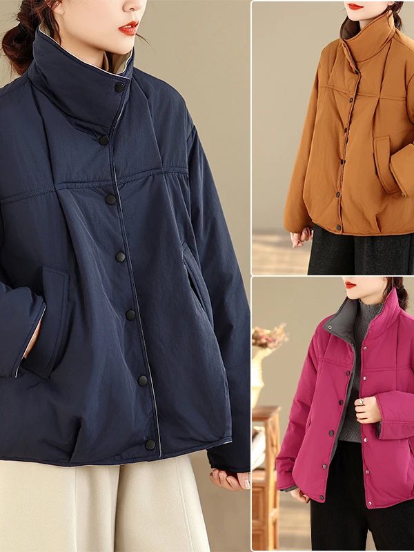 الرجعية التباين اللون الوقوف طوق القطن Jaet المرأة الشتاء Faion عارضة الدافئة ort Thiened معطف القطن الصغيرة المتشابكة #4