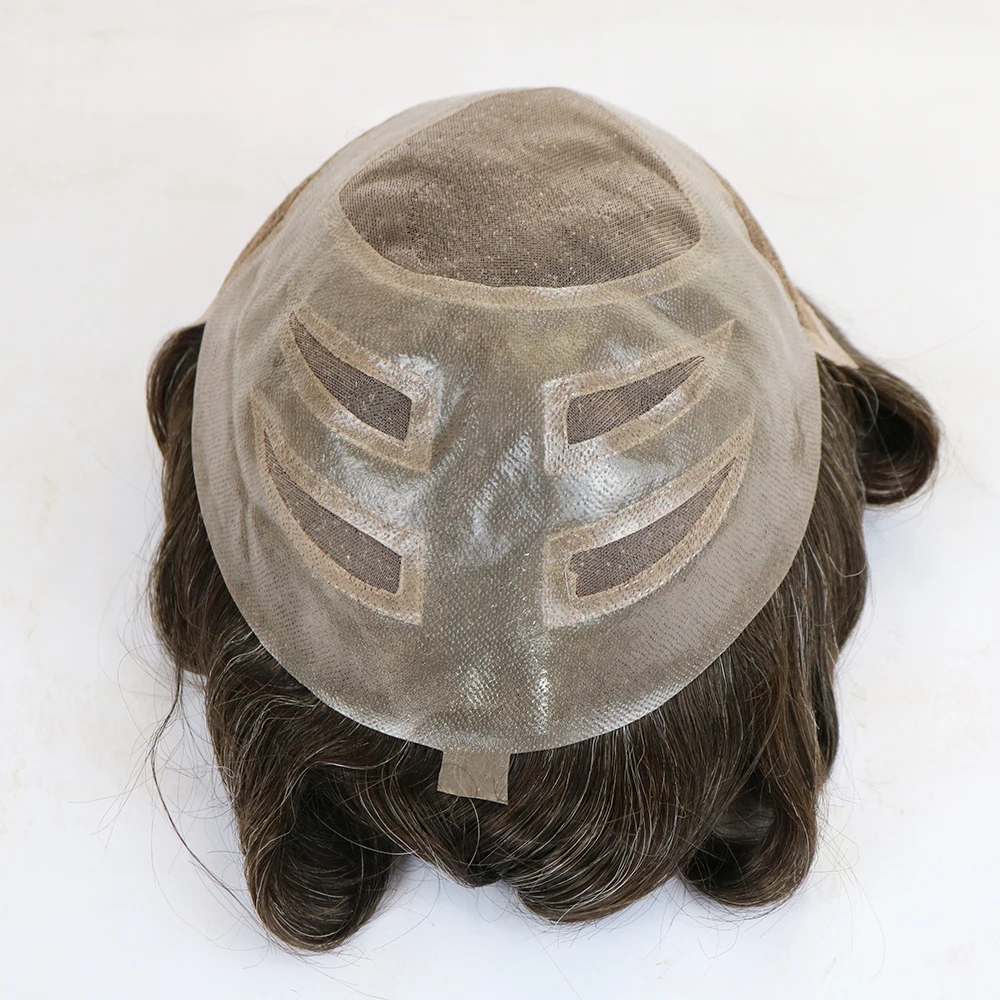 1B80 1B50 Rambut Manusia Abu-abu Renda Depan Berventilasi Rambut Palsu Pria Versalite Rambut Manusia Perawan Kelas Atas Potongan Rambut Prostesis Kapiler