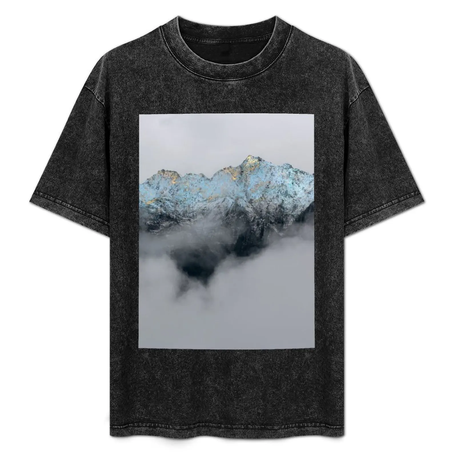 Teal Gold Misty Mountains T-Shirt customs graphic t shirts t shirts for men cotton