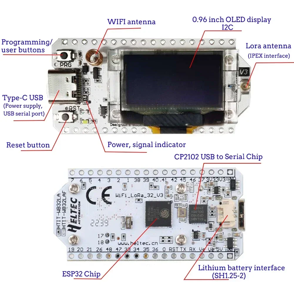 Imagem -03 - Lora v3 Development Board Kit Display Oled 868mhz 915mhz Sx1262 96 Polegada bt Wifi Lora Kit para Arduino Iot Loran Smart Home