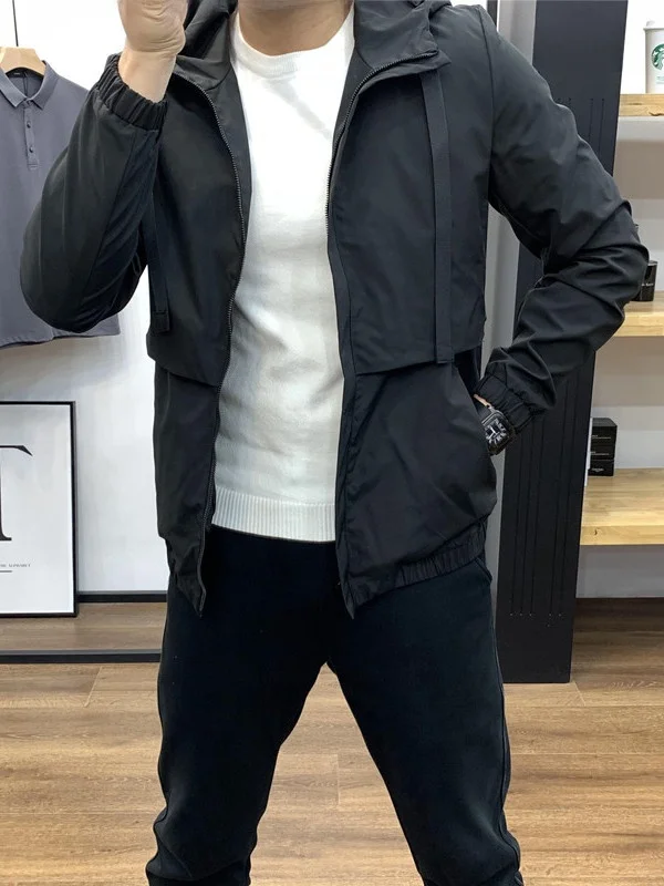 

Spring Autumn New Pure Color Casual Hoodie Jaet Men's Trendy Korean Sle Versatile Slim Fit Youth Polyester Fabric Zipper ...