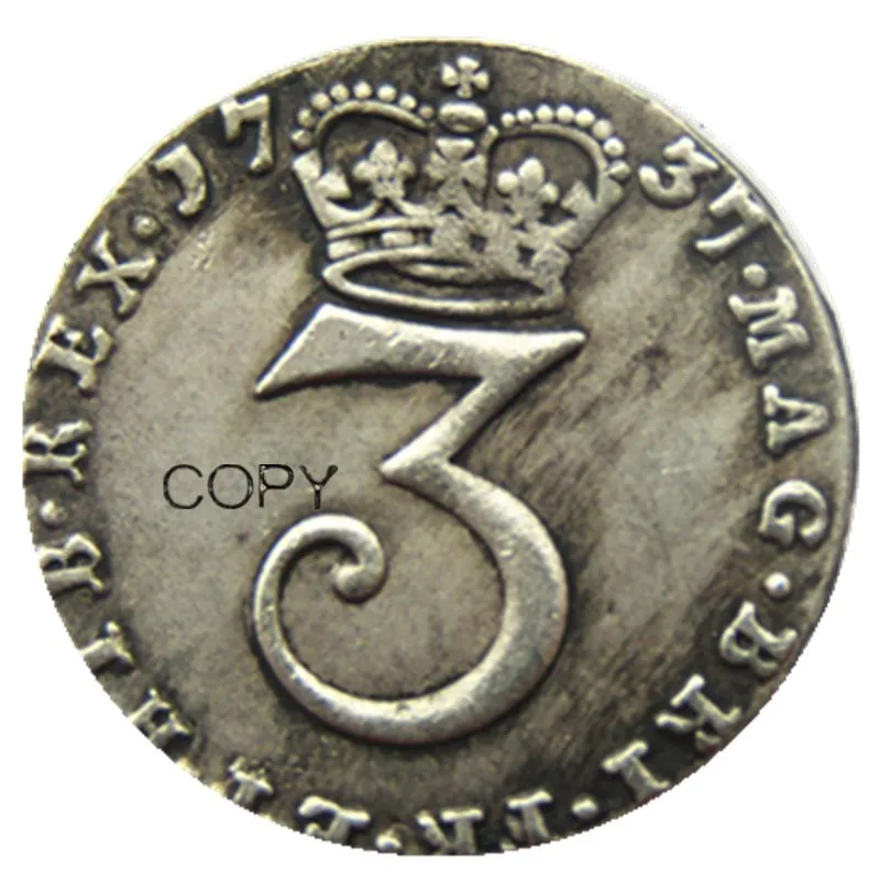 UK 1737 3 Pence George II coin Silver Plated Copy Coin