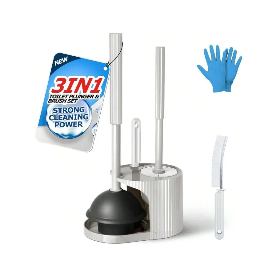 

FORASTO 3 In 1 Toilet Brush And Plunger Set, Toilet Bowl Brush Plunger Set, Toilet Brush Plunger Combo, Cleaning Brush, Cleanin