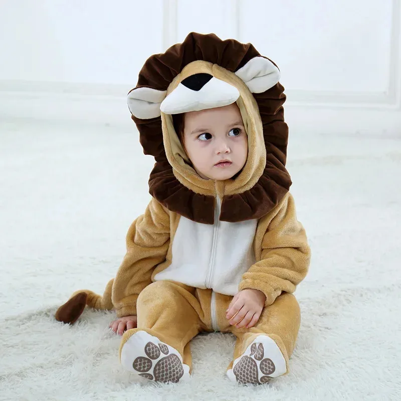 

Cute Lion Jumpsuit for Baby Boys Girls Baby Lion Cub Costume Boys Infant Toddler Flannel Winter Pajamas Outfit Hoodie Romper