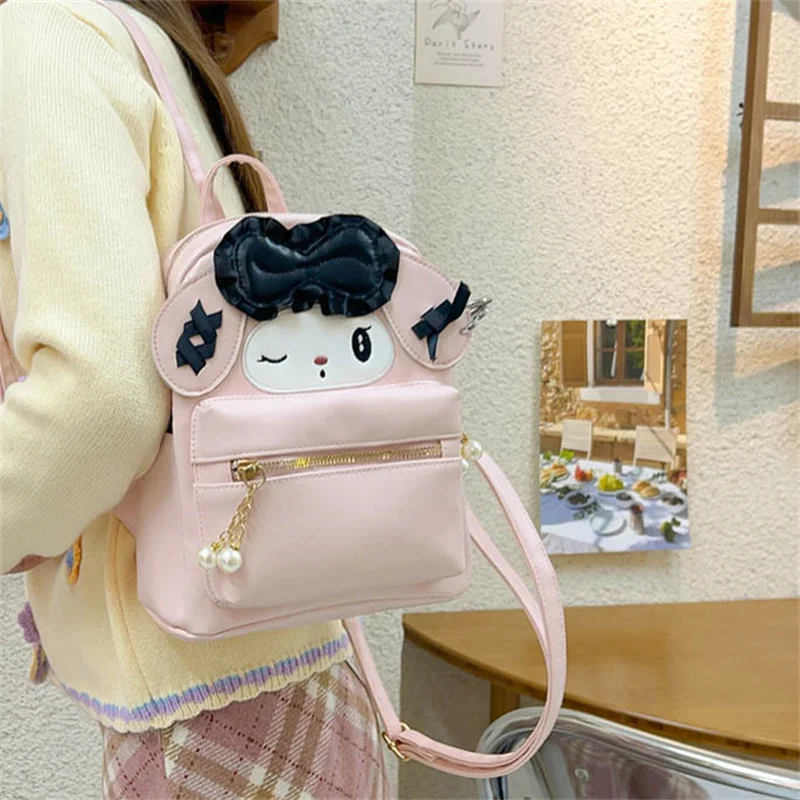 Sanrio Kuromi My Melody Lolita Gothic Mini Backpack Kawaii Anime Sweet PU Bag Exquisite Storage Knapsack Handbag Birthday Gift