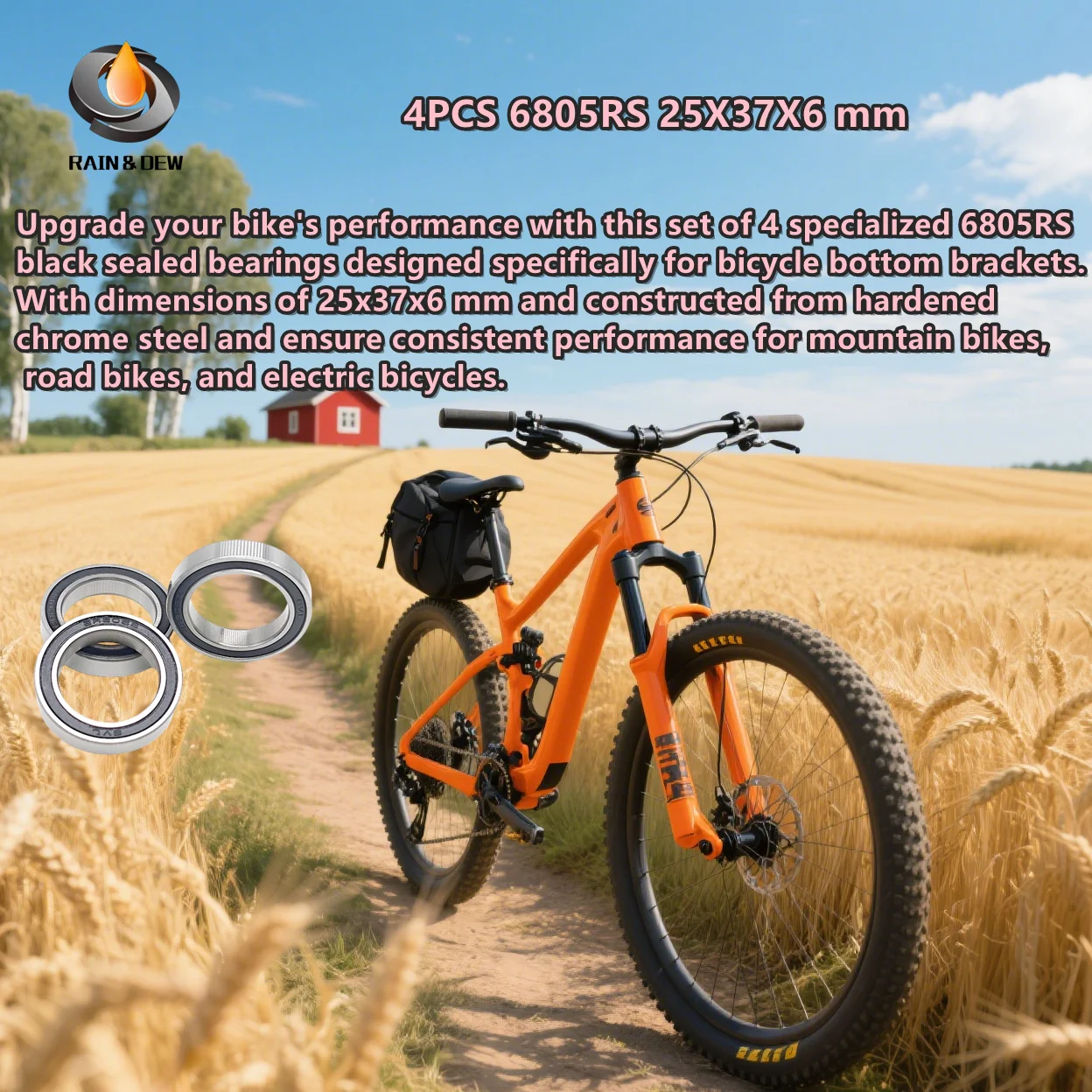 

4PCS 6805RS Black Bearing 25X37X6 mm 6805RS Dedicated Bike Bottom Bracket Bearings 6805RS