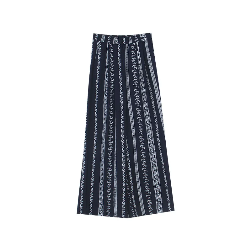 Vintage Print Wide-leg Pants Summer 2025 New Slouchy Style Linen Slacks