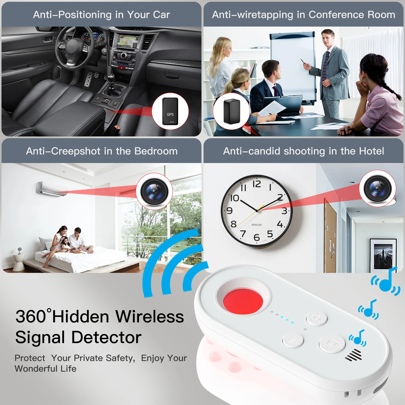 Détecteur de Caméra Cachée Anti-espion, Scanner de Signal RF, Dispositif pour Traceur GPS, Dispositif d\'Écoute