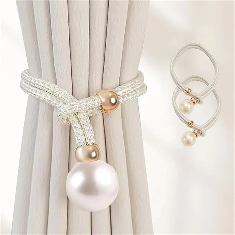 Pearl Curtain Tiebacks, Curtain Pearl Tiebacks, Decorative Fixings, Rope Curtain Tiebacks No Punch Adjustable Pull-outs