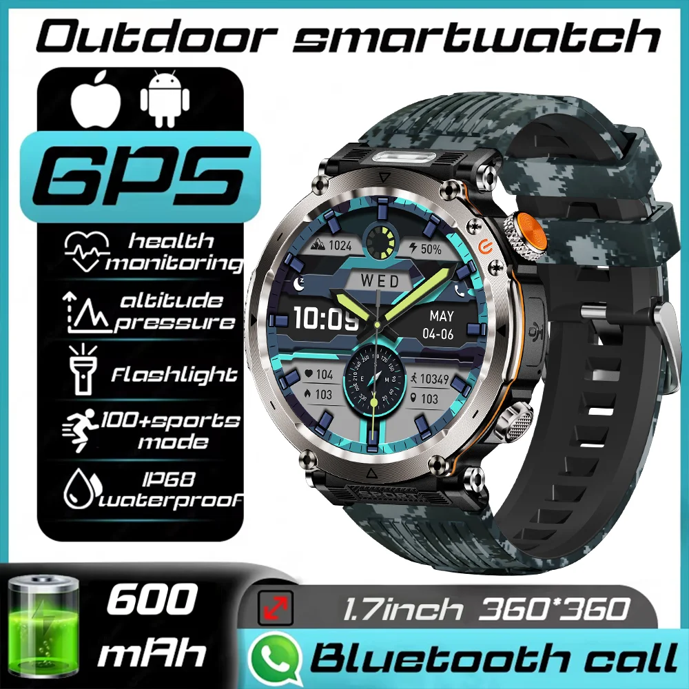 

2025 New T-REX3 Outdoor Smartwatch Men 600mAh LED Flashlight Smartwatch Compass Bluetooth call Health monitoring 3ATM waterproof