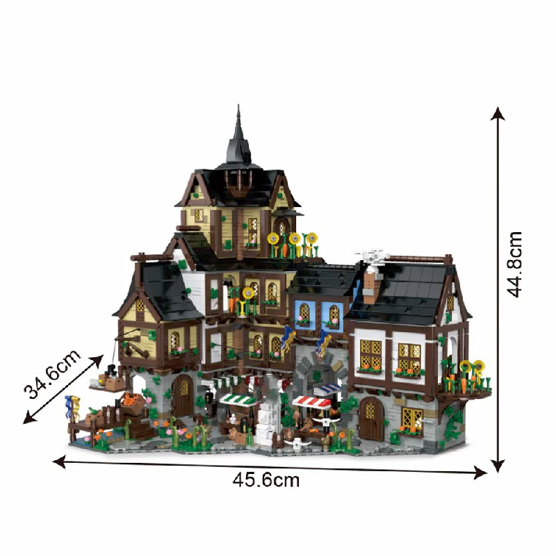 Middeleeuwse herenhuis gebouwen sets, stad appartement winkel architectuur modulaire gebouwen blokken model kit, cadeau voor kinderen 3867PCS