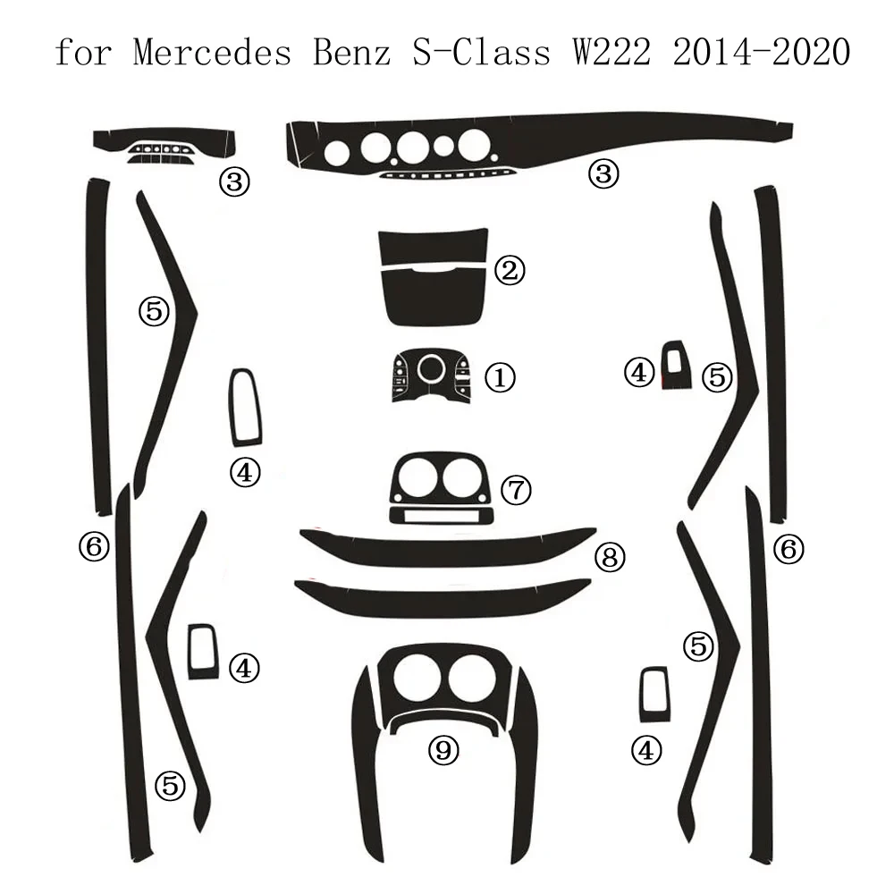 Carbon fiber decorative sticker suitable for Mercedes Benz S-Class W222 2014-2020 indoor center console gear protection film