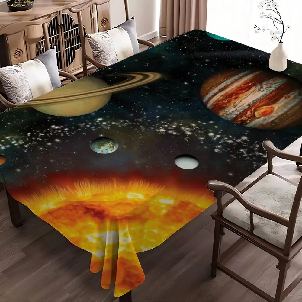 Cool Starry Universe Planet Art Home Tablecloths Dining Decoration And Rectangular Table Accessories Waterproof Cloth Anti-stain
