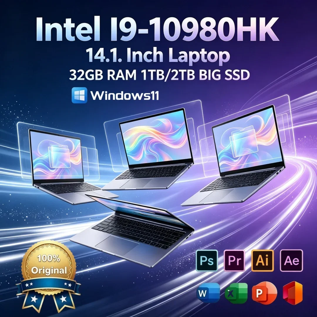 14.1 Inch Hot Selling Intel I9-10980HK Trendy New Ultra Slim Laptop Portable Windows 11 32GB RAM Large SSD High Performance PC