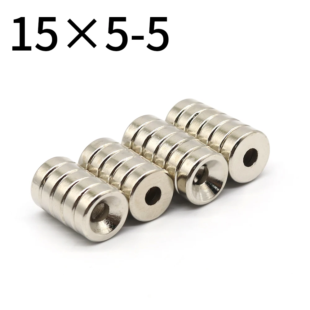 

10/20/50 Pcs 15x5-5 Round NdFeB Neodymium Magnet N35 15mm x 5mm Hole 5mm Super Powerful Small imanes Permanent Magnetic Disc