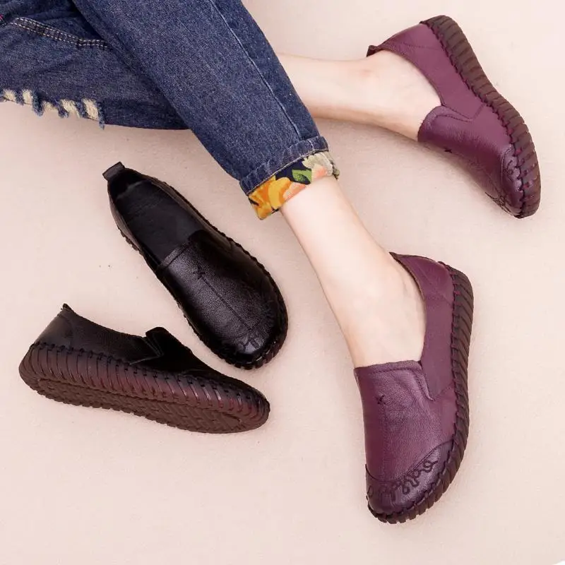 Black Wide Fit Women Shoe Female Loafers Designer Spring Shoes with Genuine Leather Upper 2022 New oxford Sneaker Woman Flats