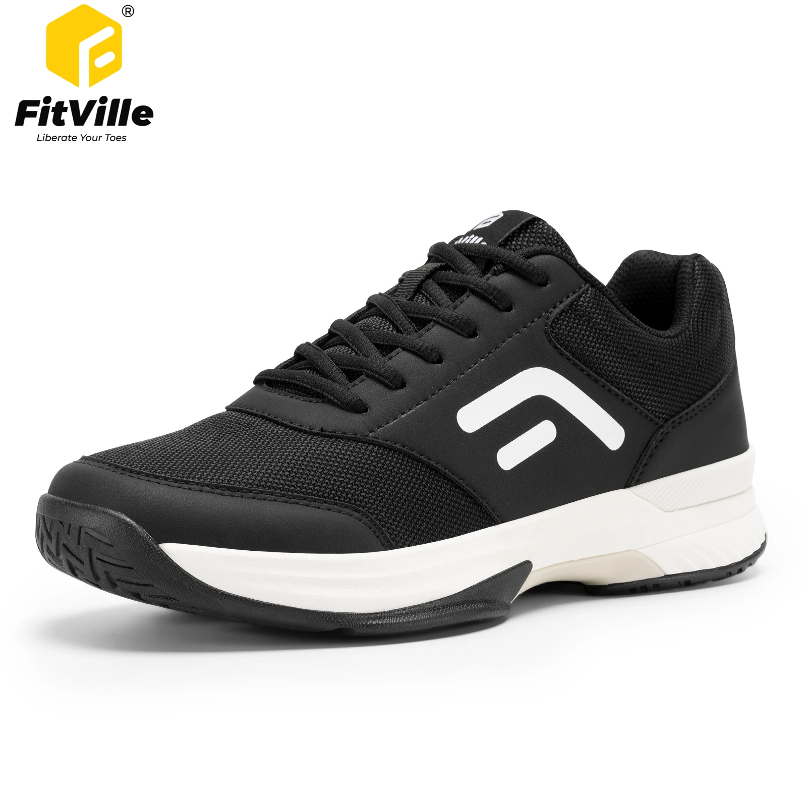 FitVille Wide Toe Pickleball Shoes Comfortable Tennis Shoes Casual Sport Sneakers for Men Hard Court Racquetball Cushion Support