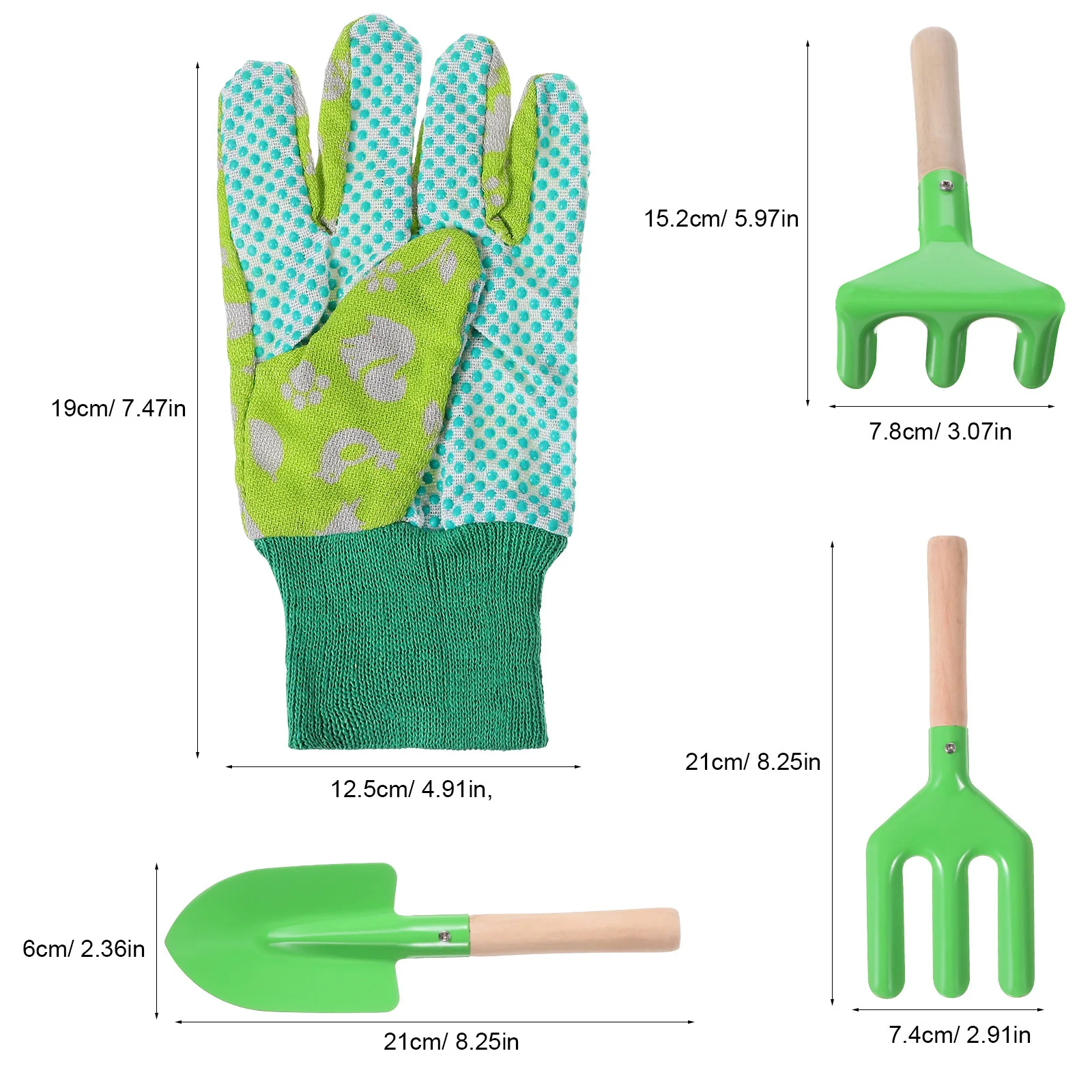 4Pcs Kids Gardening Tool Kit Wooden Handle Shovel Fork Rake Gloves Children Garden Tool Set Role Play Outdoor Equipment