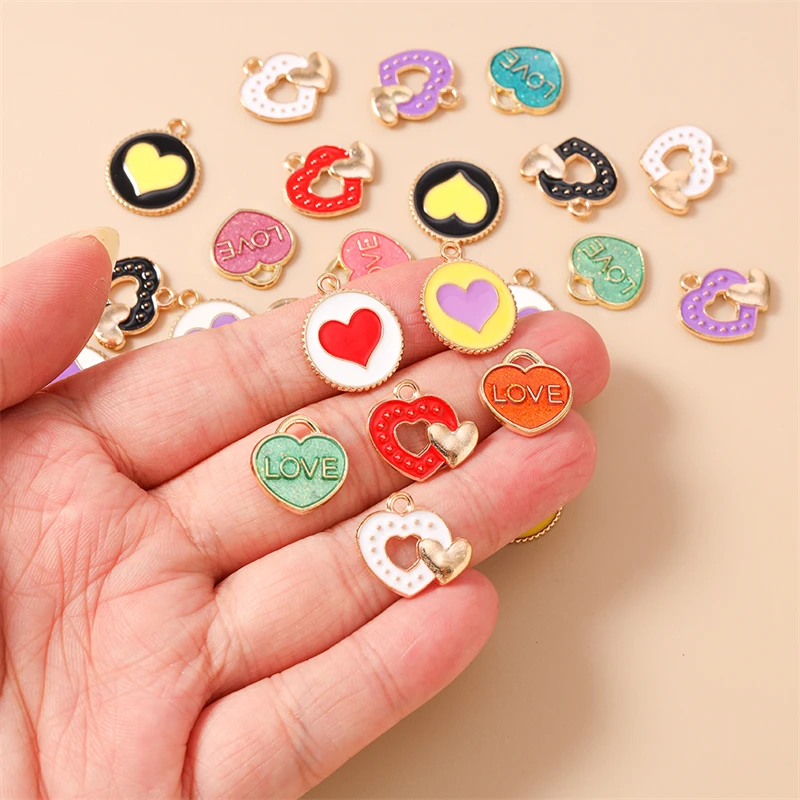 20 Stück niedliche bunte Emaille-Liebesherz-Anhänger für die Herstellung von Ohrringen, Halsketten, Armbändern, DIY-Bastelarbeiten, Schmuckzubehör – Detail 2