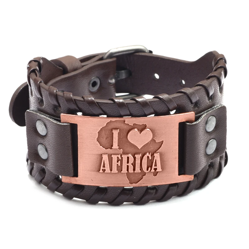 Fashion Wide Leather African map bracelet Charming Men's Bracelet Vintage Viking Style Accessories Men's Jewelry Gift Wholesale