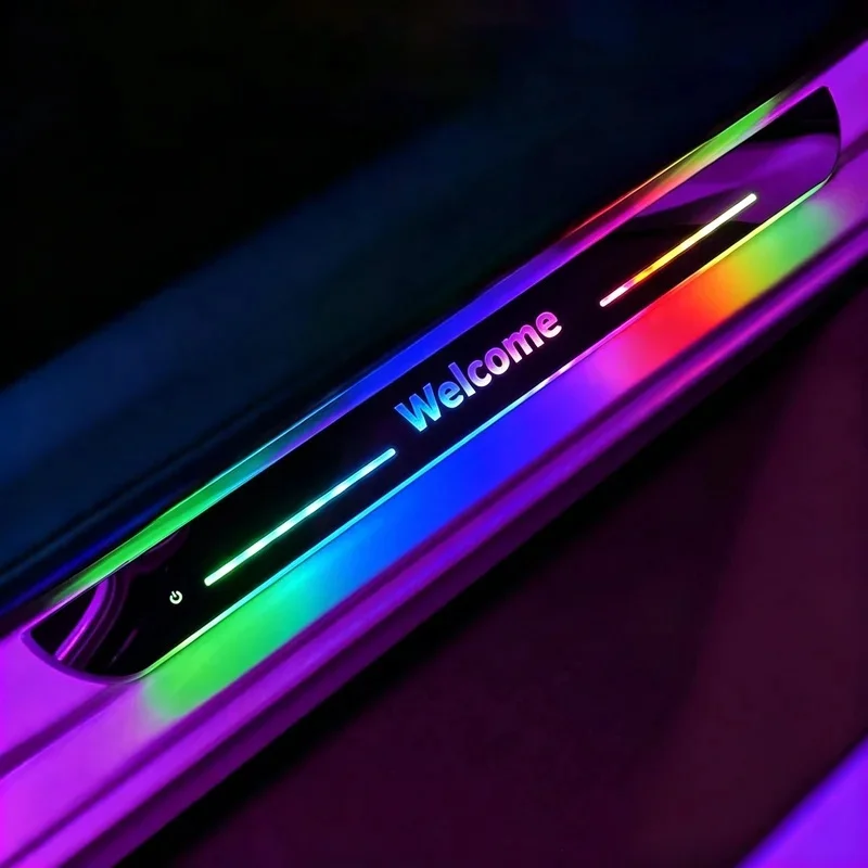 Customized LED Car Door Sill Strip Light Logo Projector USB Power Moving Welcome Pedal Decorative Light Ambient Auto Accessories
