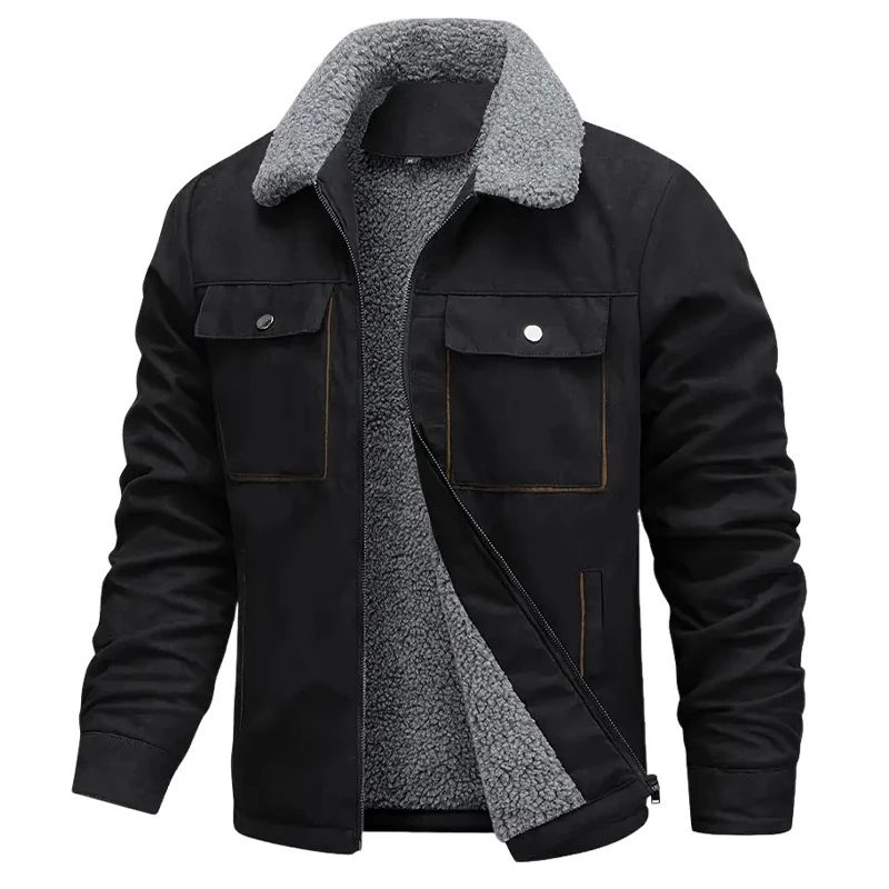 Autumn Winter Men's Warm Cargo Jackets Men Faux Suede Multi Pockets Windbreaker Work Coats Vintage Men Military Tactical Jackets