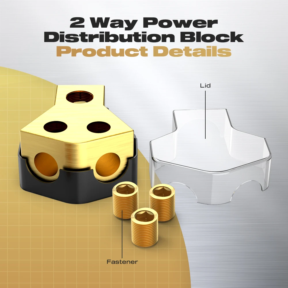 Distribution Block Car Audio, 2 Way 0/2/4 Gauge in 4/8/10 Gauge Out Amp Power Distribution Block Car Audio Splitter for Vehicles