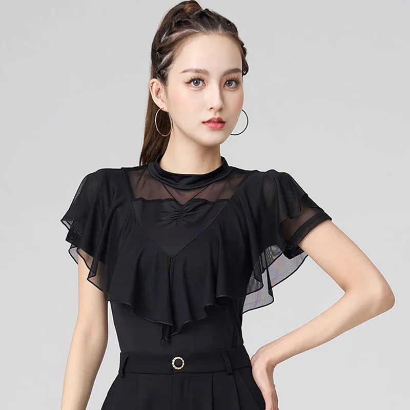 

Latin Dance Clothes Women Summer Ballroom Dance Tops Short Sleeves Shirt Rumba Waltz Dance Costume Practice Clothing BL10218