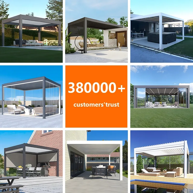 【Hot Sale】Outdoor Garden Bioclimatic Aluminum Gazebo China Factory Cheap Pavilion Motorized Kit Blinds Light Sun Shade Lourve Ro