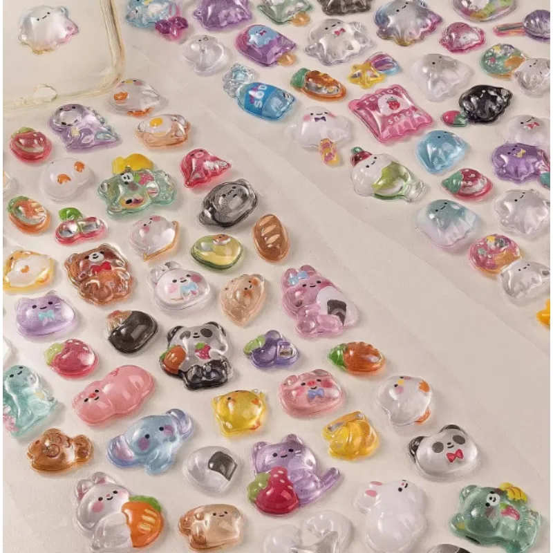 Jelly Sticker Cartoon Style Panda Rabbit Penguin Cat Cute Crystal Relief Decal for Children DIY Scrapbook Handaccounted Material