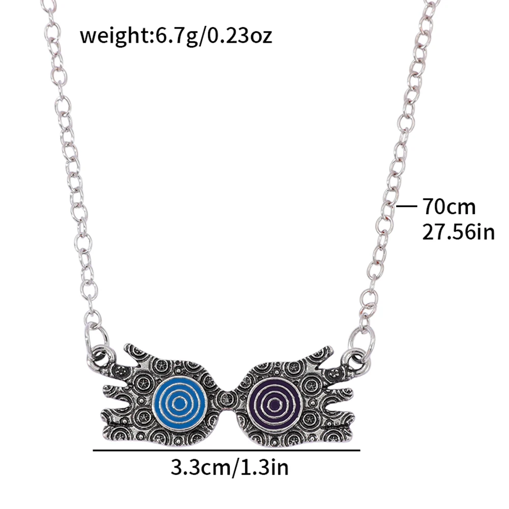 Luna Lovegood Inspired Glasses Necklace with Blue & Red Evil Eye Choker for Women Boho Jewelry Gift for Girls