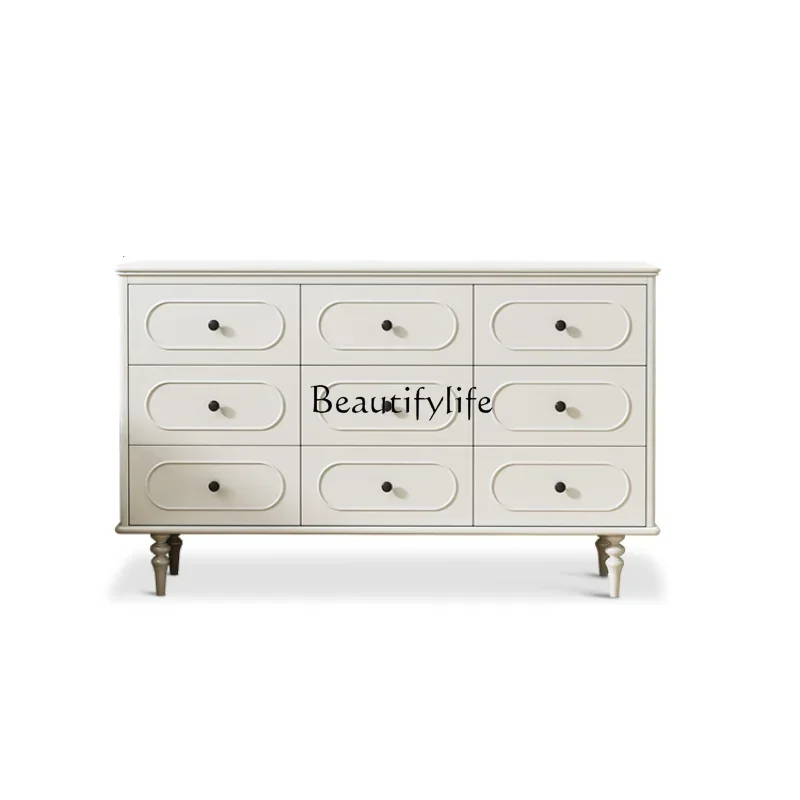 

French chest, bedroom, bedside cabinet against the wall, solid wood, retro cream style