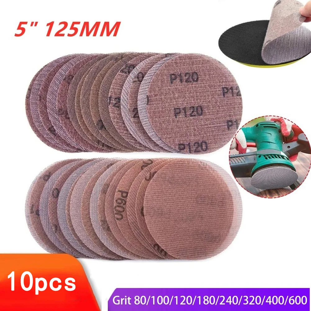 

10Pcs 5inch 125mm Mesh Sanding Discs Hook&Loop Abrasive Dust Free Disc Anti-Blocking-Sharp Grinding Sandpaper For Wood Furniture