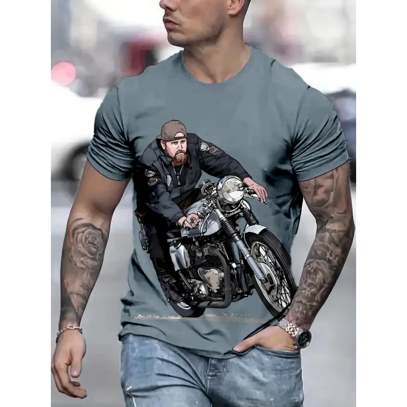 Trendy Cool Motorcycle Graphic T Shirt For Men Colorful Rider 3D Print Tees Summer Fashion Short Sleeve Tops Loose T-Shirts