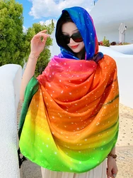 Summer Chiffon Hijab Elegant Women Silk Scarf Rainbow Print Mujer Shawl Bandana Sarong Beach Wrap Scarve Pareo Bufanda Stoles