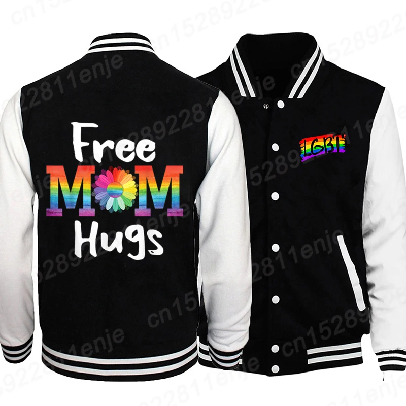 

Fashion New LGBT Free Mom Hugs Jacket Coat Fashion Casual Long Sleeve Sweatshirt Women Baseball Jacket