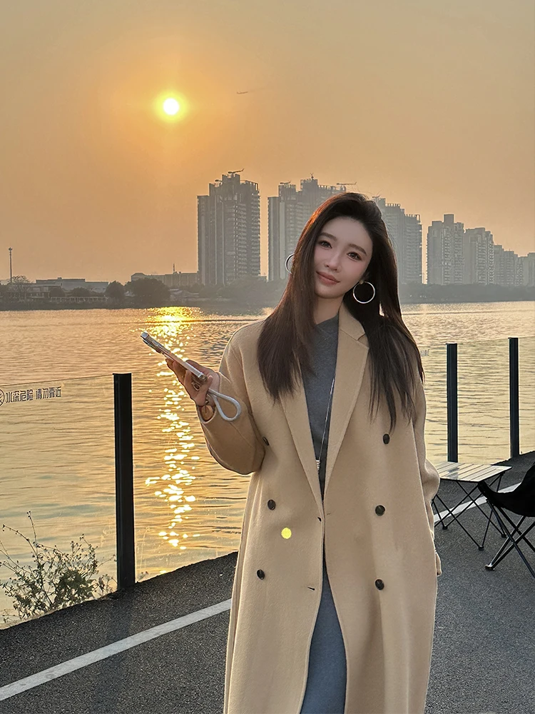 

ZQ Double-Faced Woolen Coat Extraordinary Year-End Value Pure E-commerce Exclusive Casual Sle Long Sve Lapel Design