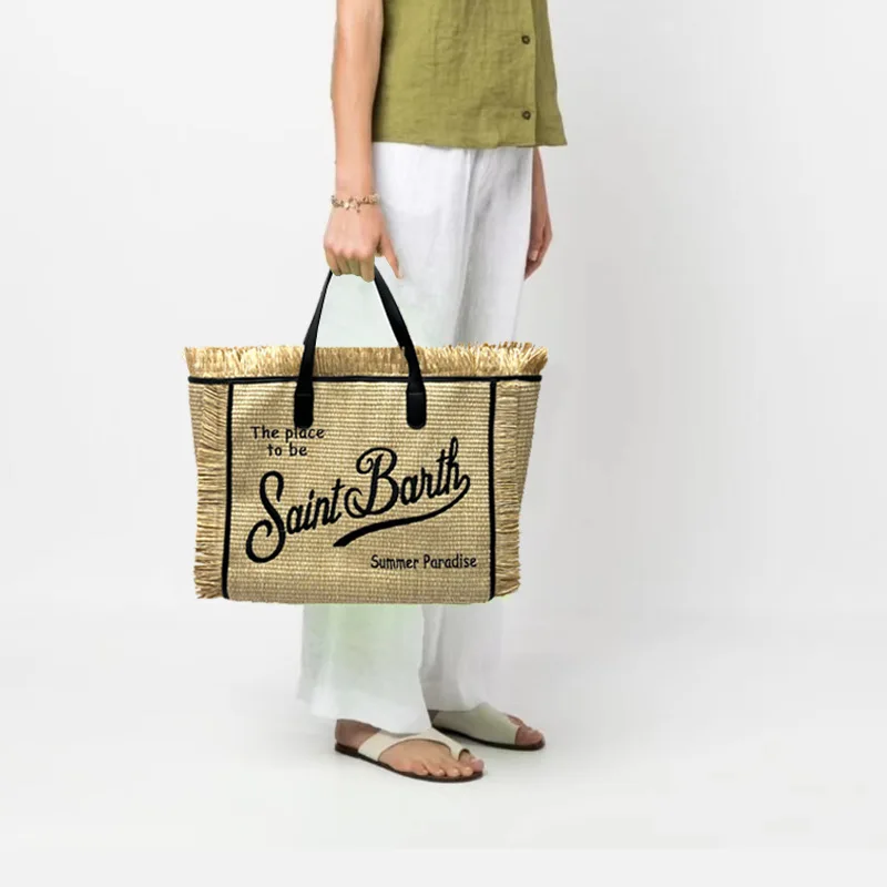 Saint barth2024 bolsa das mulheres, esteira de palha de alta capacidade, handmade borla bolsa, para lazer e turismo, novo