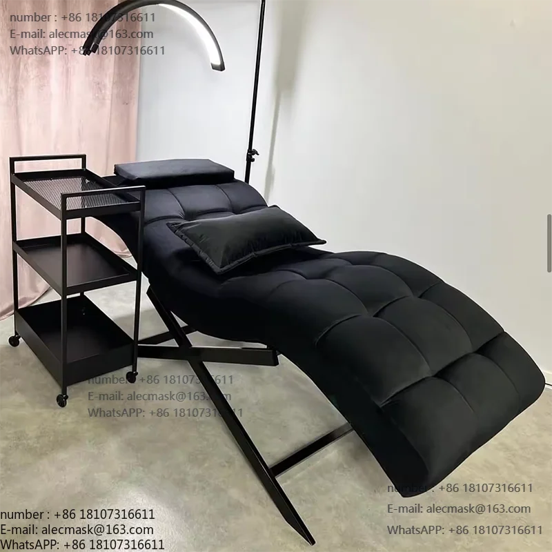 

New Design Beauty Salon Massage Bed Pink Leather Stainless Steel Base Curved Lash Bed