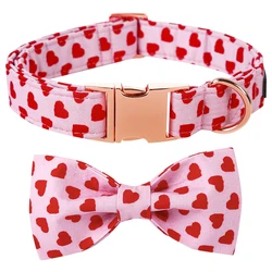 Unique Style Paws Personlized Pink Valentine Dog Collar with Bow Heart Pet Collar Flower Dog Collar Large Medium Small Dog