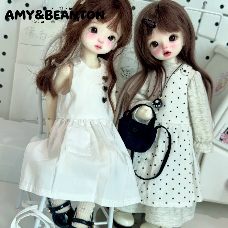 Doll Outfit Set For 1/6 BJD Doll Fit Regular 1/6 Body Polka Dot Overlay Skirt And Puff Sleeve Inner Top Doll Replacement Clothes
