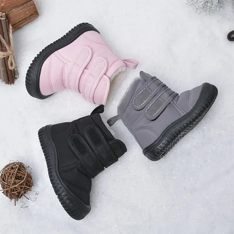 New 2024 Winter Baby Snow Boots Toddler High-top Warm Cotton Shoes Kids Waterproof Upper Cloth Boots Boy Girls Thick Plush Boots