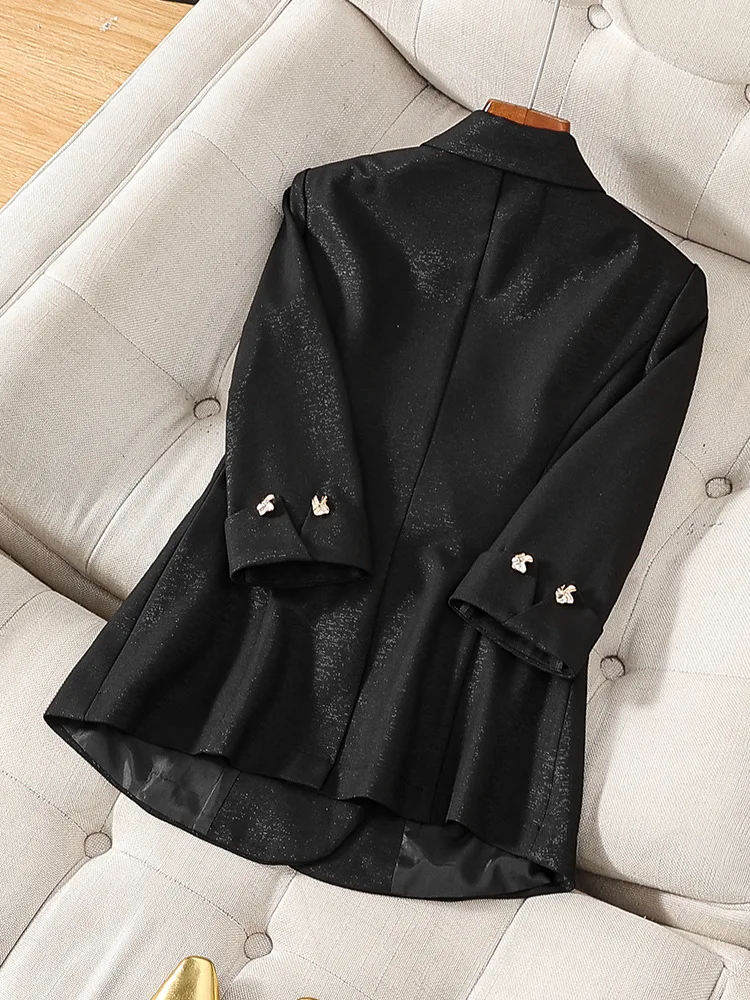 2025 New Spring/Summer Apricot Seven Sleeve Suit Collar Coat Women's Middle Sleeve Casual Professional High End Fashion Top